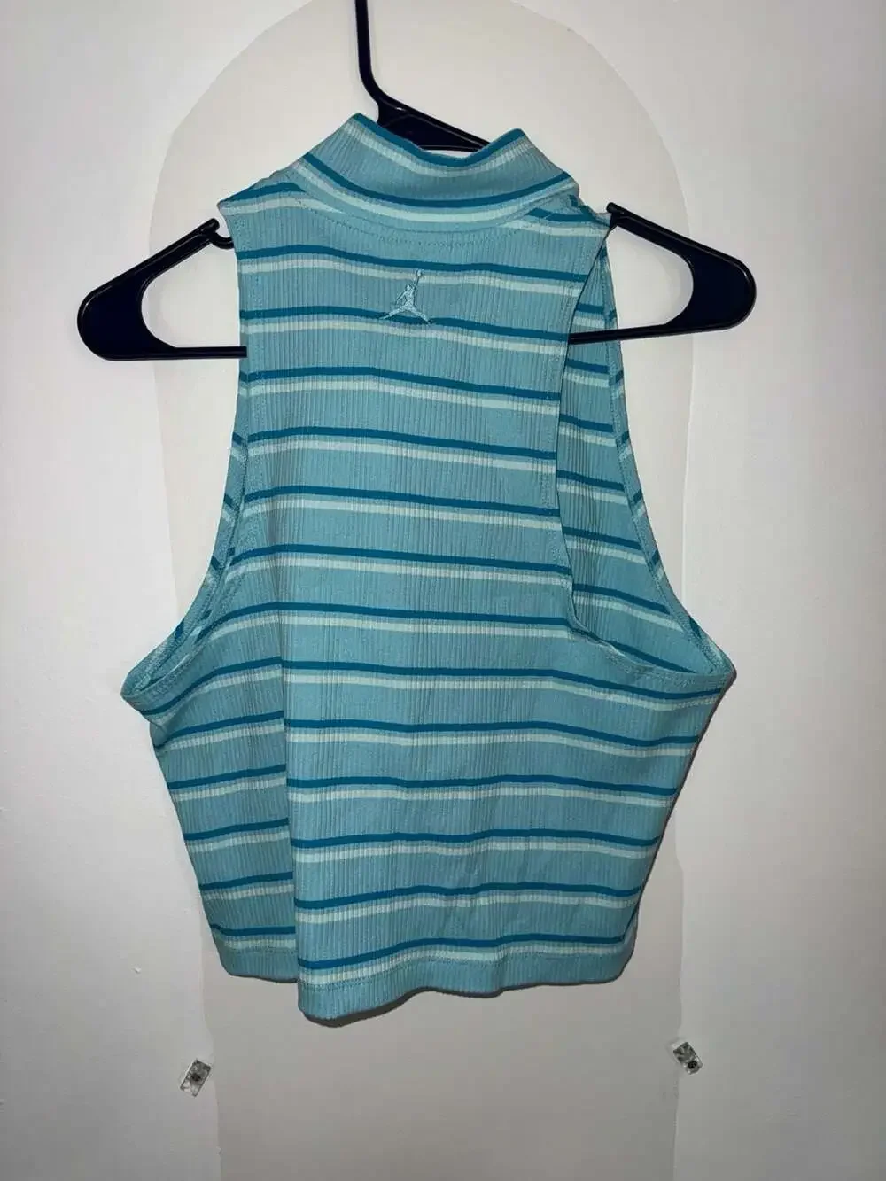 Jordan Slim Fit Ribbed Striped Mock Neck Zip Crop Tank Top Size L - Picture 3 of 3